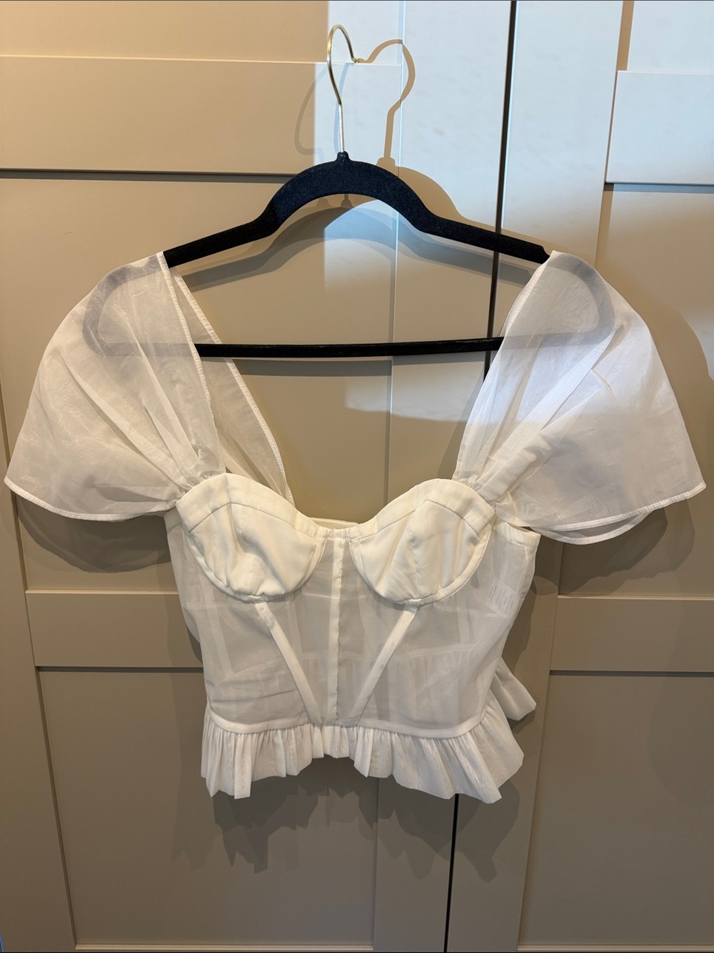 NBD White Puff-Sleeve Bustier Crop Top